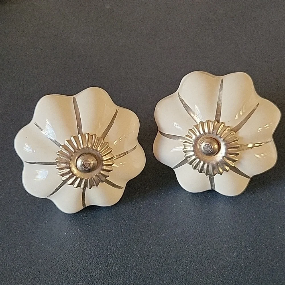 Four (4) White & Silver Draw Knobs